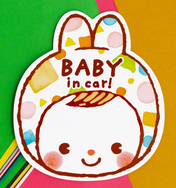 うさぎ　baby in car babyincar ベビーインカー　 マグネットステッカー(おしゃれなウサギ） 1枚目の画像