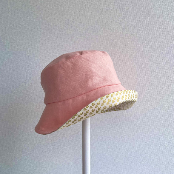 58cm 帽子 ピンク ピンクリネン バケットハット バケハ たためる帽子大人可愛い 秋の帽子 10枚目の画像