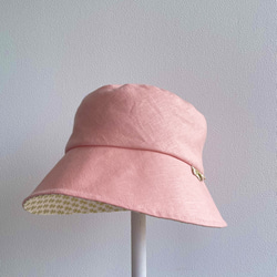 58cm 帽子 ピンク ピンクリネン バケットハット バケハ たためる帽子大人可愛い 秋の帽子 2枚目の画像