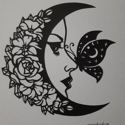 切り絵アート 花月と蝶と美女 切り絵 makochin 通販 16008052