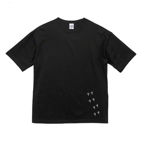 【冬バーゲン★】 文鳥オーバーサイズTシャツ ＃133 小鳥の足跡 左裾【受注生産 小物