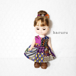 アフリカンパッチワーク柄パープル　26cm人形の服　ソランちゃん服　レミンちゃん服 1枚目の画像