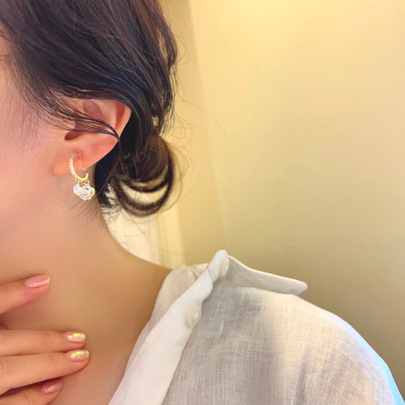 14kgp◆Bijou hoop earrings　　　ビジューフープイヤリング　樹脂イヤリングフープピアス樹脂ピアス 12枚目の画像