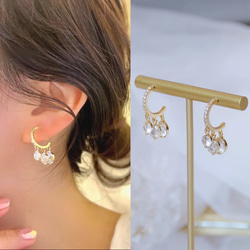 14kgp◆Bijou hoop earrings　　　ビジューフープイヤリング　樹脂イヤリングフープピアス樹脂ピアス 1枚目の画像