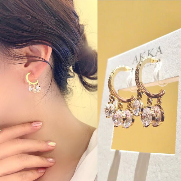 14kgp◆Bijou hoop earrings　　　ビジューフープイヤリング　樹脂イヤリングフープピアス樹脂ピアス 17枚目の画像