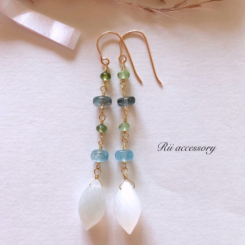 14kgfモスアクアマリン・トルマリンピアス/イヤリング 14kgf 涼しげニュアンスカラーピアス イヤリング モスアクア