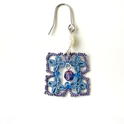 [青紫]紫陽花のタティングレースピアス(イヤリング変更可) アジサイ シルク糸で編んだ軽いレース編みアクセサリー 7枚目の画像