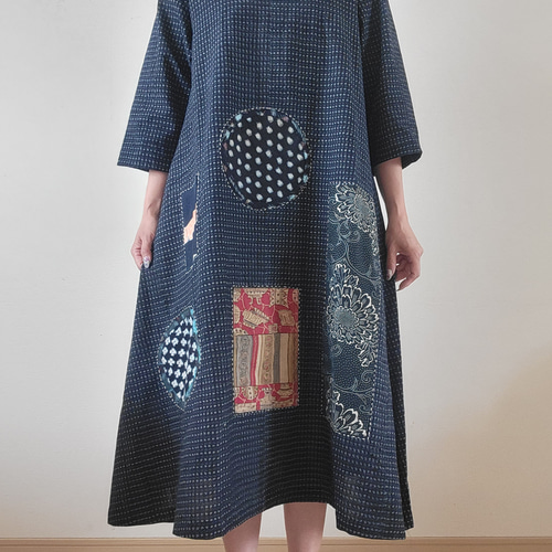 着物リメイク 古布 手作り ゆったり かすり 型染め 更紗 パッチ