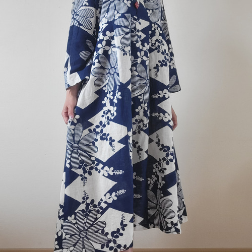 着物リメイク 古布 手作り かわいい花柄 浴衣 ワンピース