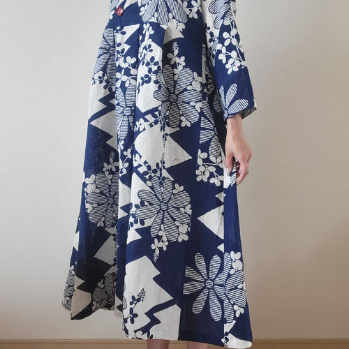 着物リメイク 古布 手作り かわいい花柄 浴衣 ワンピース