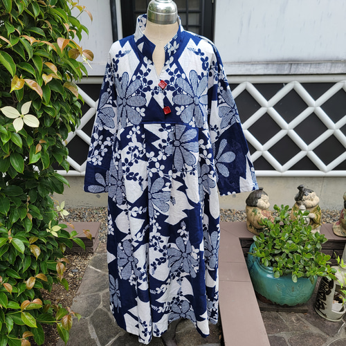 着物リメイク 古布 手作り かわいい花柄 浴衣 ワンピース
