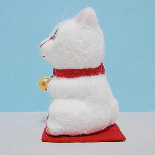 招き猫（中）＃1（綿と羊毛フェルト） 羊毛フェルト 工房TAKA 通販