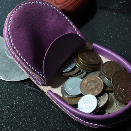 新カラーヌメ革極厚手染紫限定1点コインケース小銭入れ（馬蹄型）半円