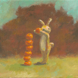 オレンジの職人(アクリル絵の具によるウサギのイラスト) イラスト