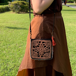 刺しゅうリボンスクエアショルダーBAG <15-brown×Orangeリボン > 13枚目の画像