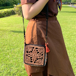 刺しゅうリボンスクエアショルダーBAG <15-brown×Orangeリボン > 12枚目の画像