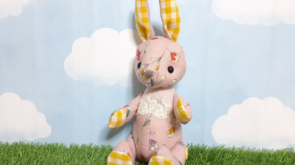 sale】花柄くすみピンクのうさぎ【creema限定】 ぬいぐるみ もちまる