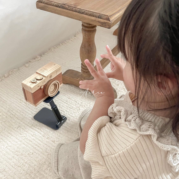 T022 【 Wooden Camera 】 オルゴール付き 木製カメラ 誕生日プレゼント 収納巾着付き　 11枚目の画像