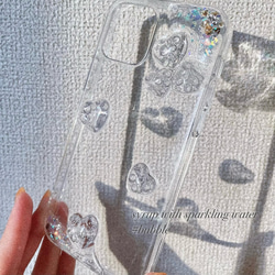 ハート型 バブル  炭酸水 ぶくぶく泡 しゅわしゅわ 梅雨カラー スマホケース iPhoneケース 全機種対応 1枚目の画像