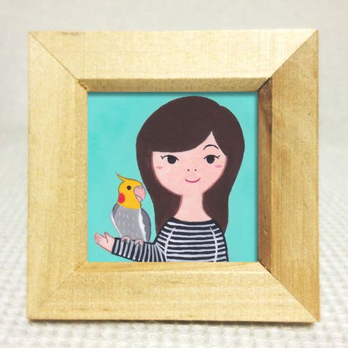 似顔絵「小鳥とふたり」 文鳥/インコ/イラスト/絵画/アート/北欧