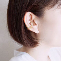 [單耳耳夾/黃銅]珍珠配件“黃銅+珍珠：2面” 第2張的照片