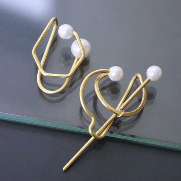 [單耳耳夾/黃銅]珍珠配件“黃銅+珍珠：2面” 第7張的照片