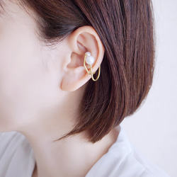 [單耳耳夾/黃銅]珍珠配件“黃銅+珍珠：2面” 第5張的照片