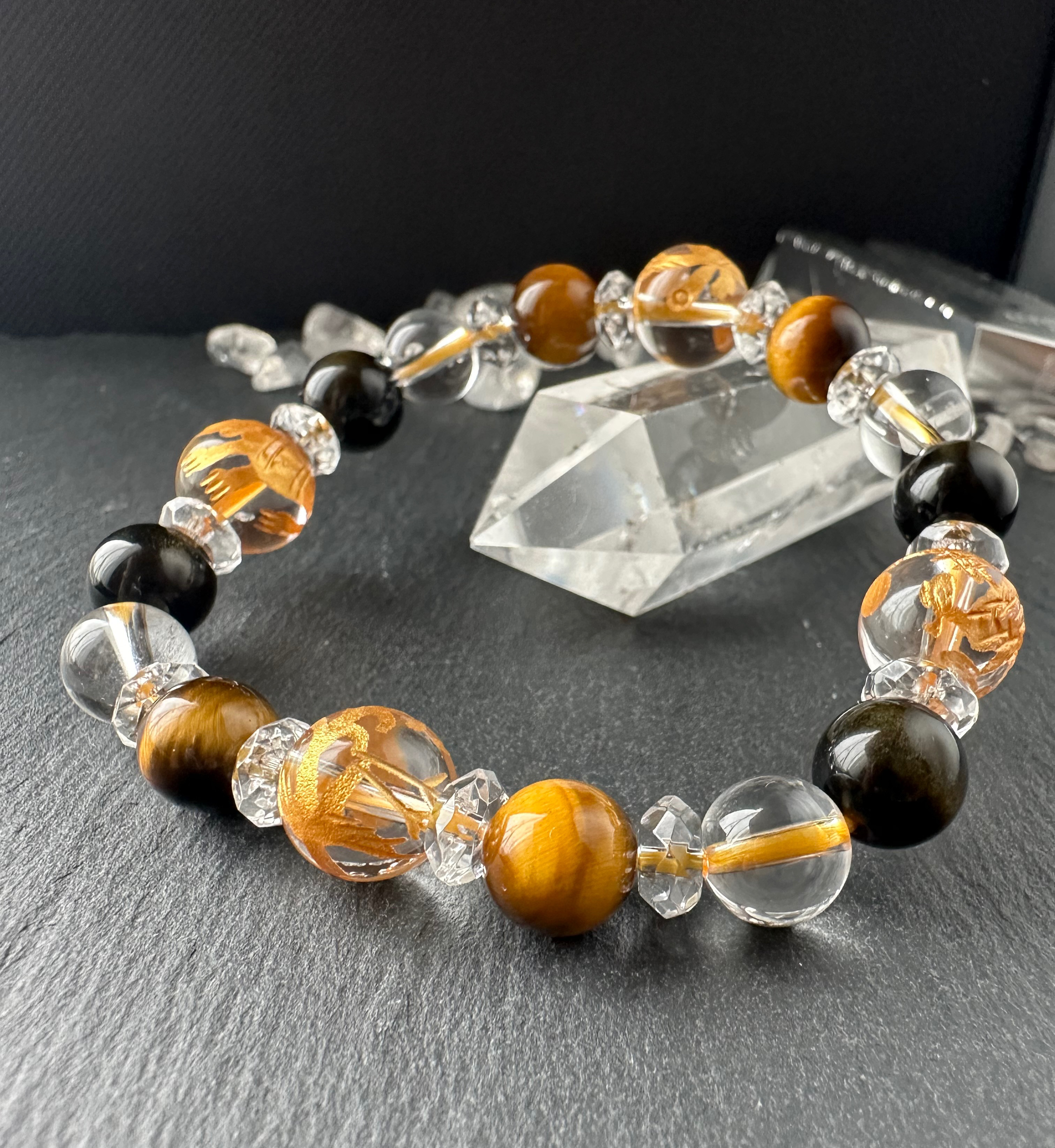 天然石四神×タイガーアイ×ゴールデンシャインオブシディアンブレスレット♡浄化 15,540円