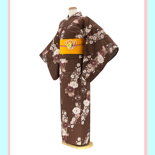 超美品　綿　現代浴衣　浴衣　着物　夏物　156　 紅梅　焦茶　赤茶　シック　紅梅 超美品 綿 現代浴衣 浴衣 着物 夏物 156 紅梅 焦茶 赤茶 シック