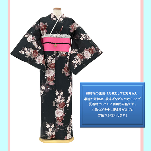京染浴衣 浴衣単品 「桜と菊と風鈴」 濃茶地 箔入り 綿紅梅 綿 京染浴衣 浴衣単品 「桜と菊と風鈴」 濃茶地 箔入り 綿紅梅 綿