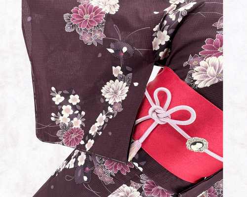 夏着物 浴衣 綿紅梅 市松にうさぎや桜 紺碧色 トールサイズ KK-1916 銀座【D-3874】竺仙製 綿紅梅 浴衣 紺碧色 鉄線の図（反端付