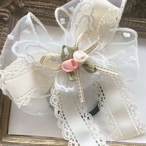 ビッグたらりんリボン⭐️推し活☆発表会♡高級薔薇レースオーガンジー 