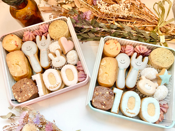 《年内発送は12月5日受付まで》 お食い初めのお祝いに♡100日祝いクッキー缶♩（おんなのこ） 4枚目の画像
