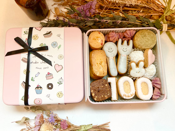 《年内発送は12月5日受付まで》 お食い初めのお祝いに♡100日祝いクッキー缶♩（おんなのこ） 3枚目の画像