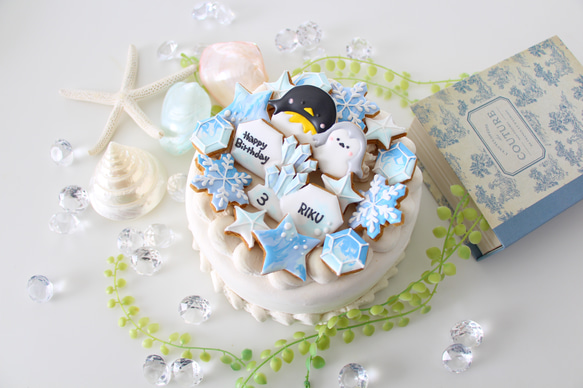 【アイシングクッキー】　誕生日　ペンギン　ケーキトッパー　 1枚目の画像