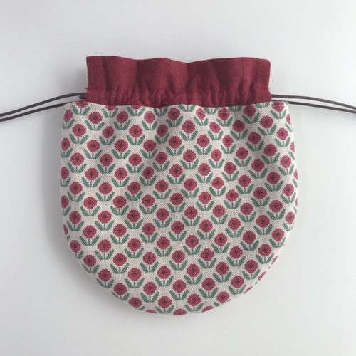 まんまる 巾着ポーチ】刺子風ステッチクロスのチューリップ柄 選べる  