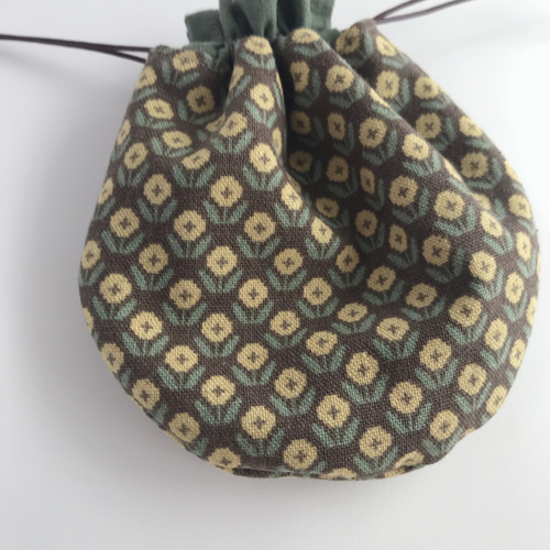 まんまる 巾着ポーチ】刺子風ステッチクロスのチューリップ柄 選べる  