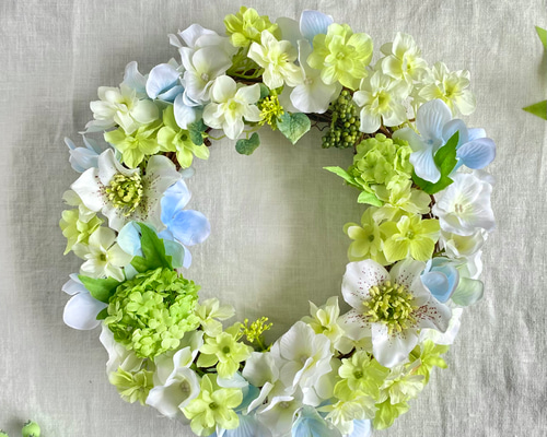 紫陽花の涼やかリース 〜夏のホワイト＊グリーンリース