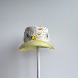 58cm お花柄 クローシュハット たためる帽子黄色 大人可愛い バケハ オーガニックコットン 11枚目の画像