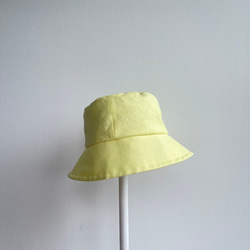 【受注製作】優しい黄色のクローシュハット たためる帽子 大人可愛い  リネン レモンイエロー バケハ 8枚目の画像