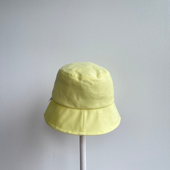 【受注製作】優しい黄色のクローシュハット たためる帽子 大人可愛い  リネン レモンイエロー バケハ 6枚目の画像