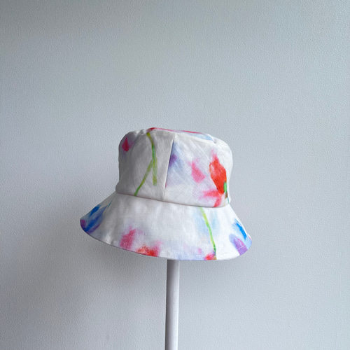 58cm フラワー バケットハット たためる帽子 バケハ 白 大人可愛い