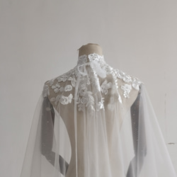 ウエディングドレスで肩を出さないドレスにアレンジ ボレロ 総レース ケープ ショール ブライダハイネック  ハンドメイド 3枚目の画像