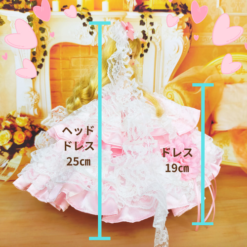 リカちゃん ピンクブラックドレス 花 ハンドメイド服 ドール服