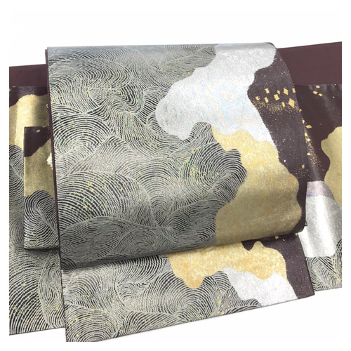 美品 高級呉服 上質 正絹 袋帯 二部式 焦げ茶 二重太鼓 作り帯 和装 