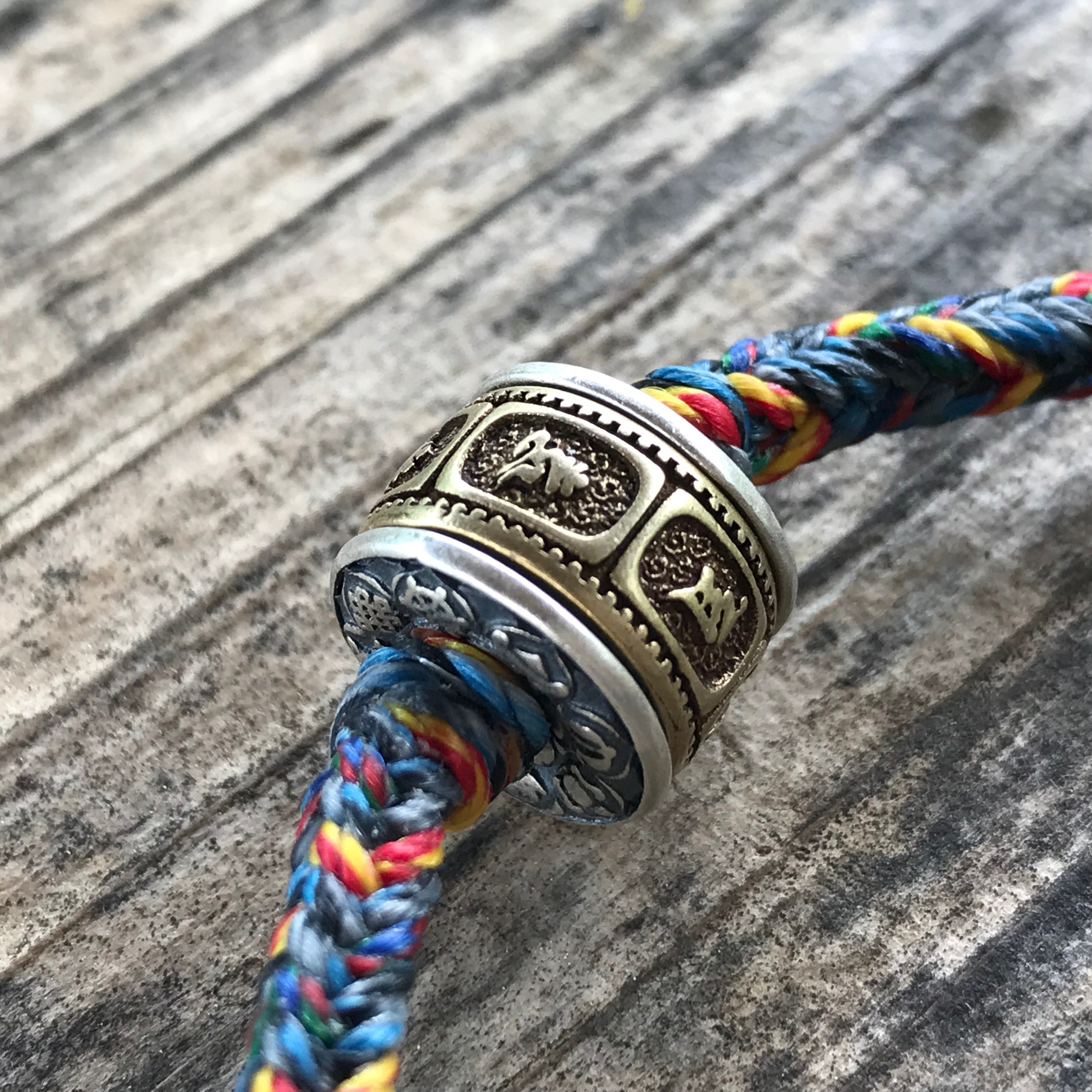 チベット風 ブレスレット 梵字 六字真言(回転式) マクラメ編