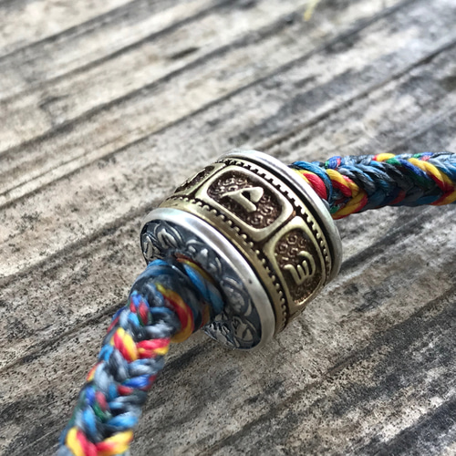 チベット風 ブレスレット 梵字 六字真言(回転式) マクラメ編