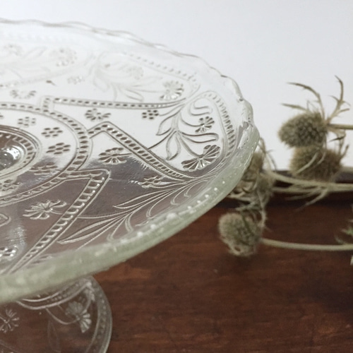 プレスガラス　コンポート アンティークガラスコンポート プレスドガラス クリスタル