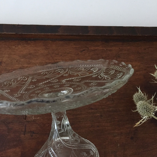 プレスガラス　コンポート アンティークガラスコンポート プレスドガラス クリスタル