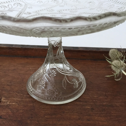 アンティークガラスコンポート プレスドガラス クリスタル イギリス